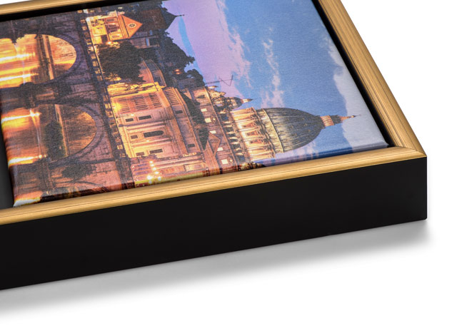 One and One Half Inch Premium Fine Art Canvas Wrap with Gold Slim Float Frame