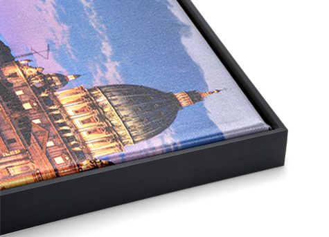 One and One Half Inch Premium Fine Art Canvas Wrap with Black Metal Slim Float Frame